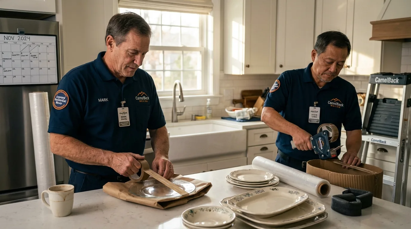 Professional crew packing kitchen dishware in Woodlawn, IL